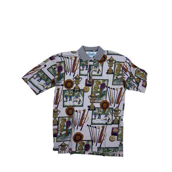 Links Other - VTG Links Edition All Over Pattern Golf Polo Shirt 100% Cotton Mens Small Casual